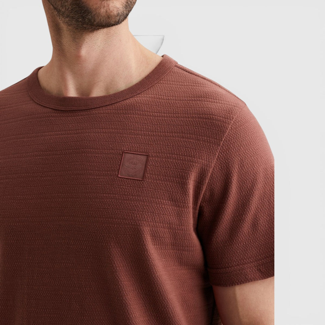 PTSS2602563-4085 PME Legend T-Shirt Met Jacquard Geweven Streeppatroon Roan Rouge / Rood