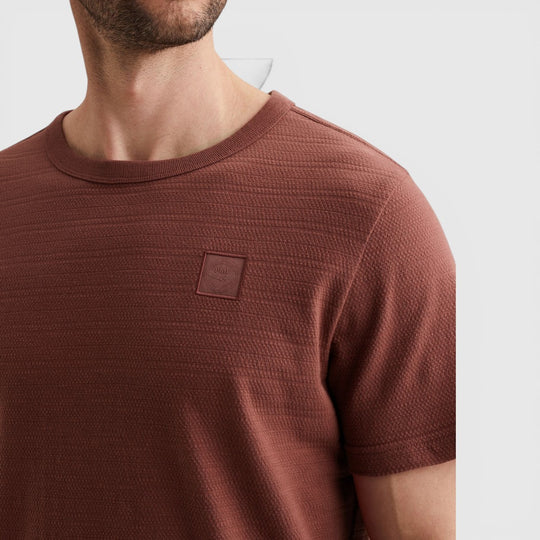 PTSS2602563-4085 PME Legend T-Shirt Met Jacquard Geweven Streeppatroon Roan Rouge / Rood