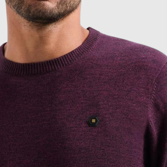29210880SN-164 No Excess Knitwear Pullover Crewneck 2 Coloured Melange Dark Wine / Rood