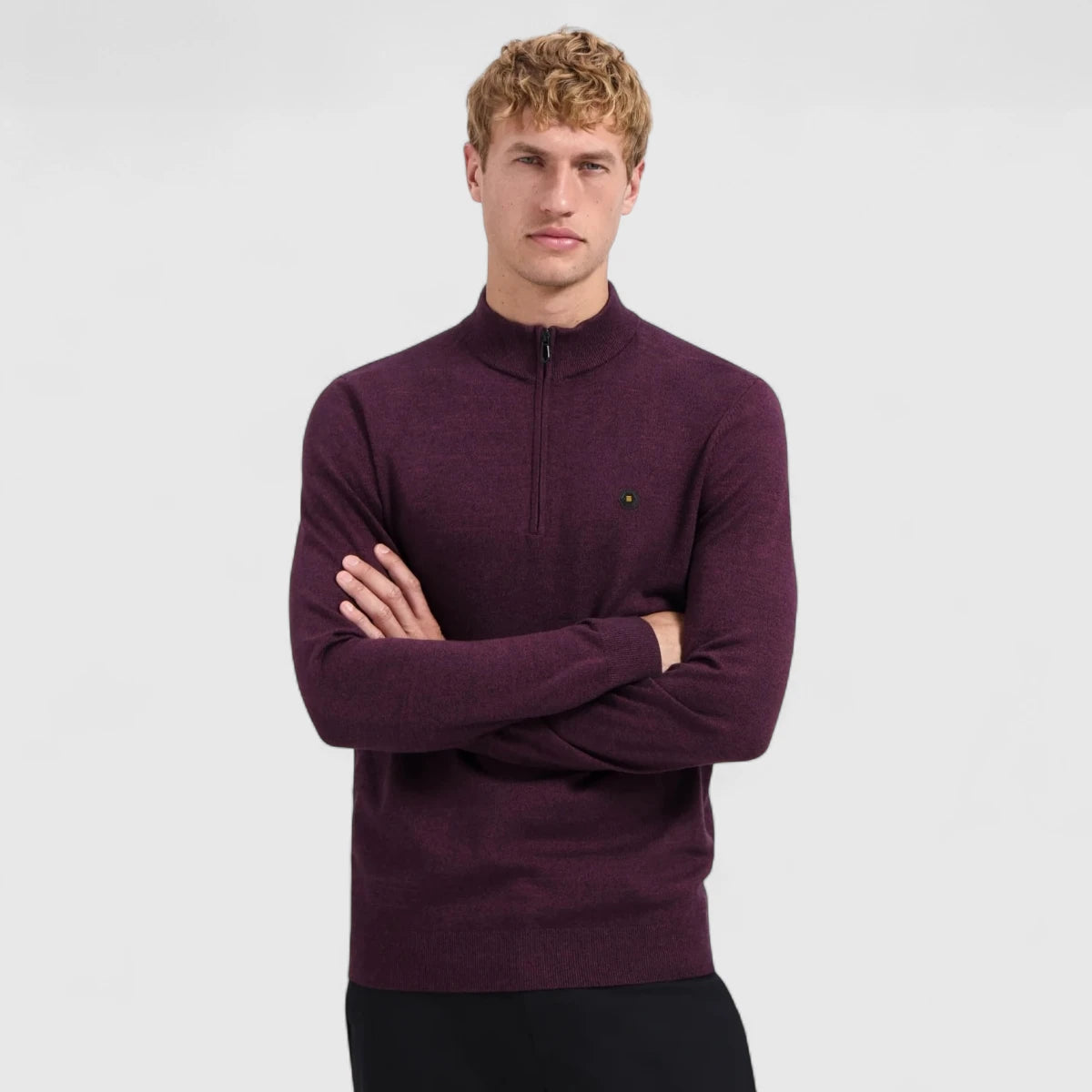 29210885SN-164 No Excess Pullover Half Zipper 2 Coloured Melange Dark Wine / Rood