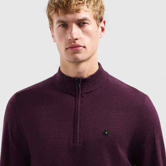 29210885SN-164 No Excess Pullover Half Zipper 2 Coloured Melange Dark Wine / Rood