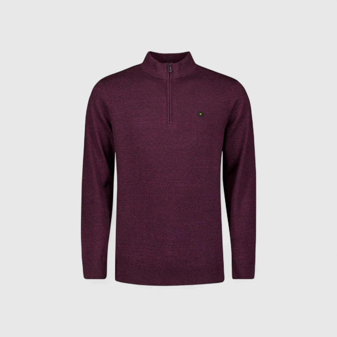 29210885SN-164 No Excess Pullover Half Zipper 2 Coloured Melange Dark Wine / Rood
