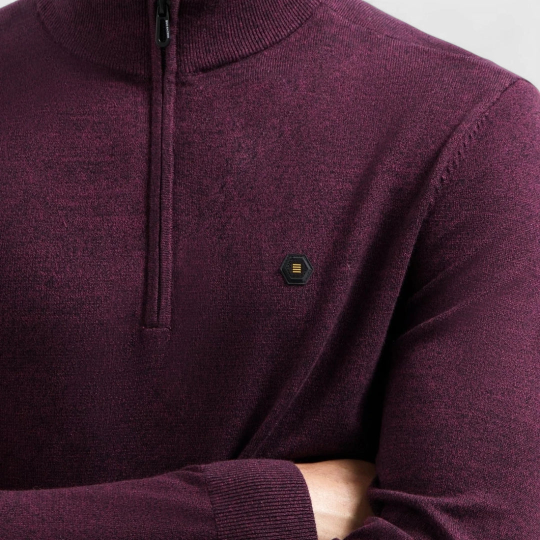 29210885SN-164 No Excess Pullover Half Zipper 2 Coloured Melange Dark Wine / Rood