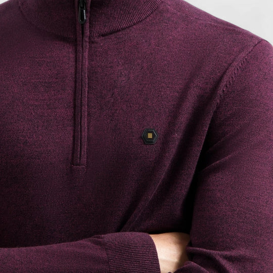 29210885SN-164 No Excess Pullover Half Zipper 2 Coloured Melange Dark Wine / Rood
