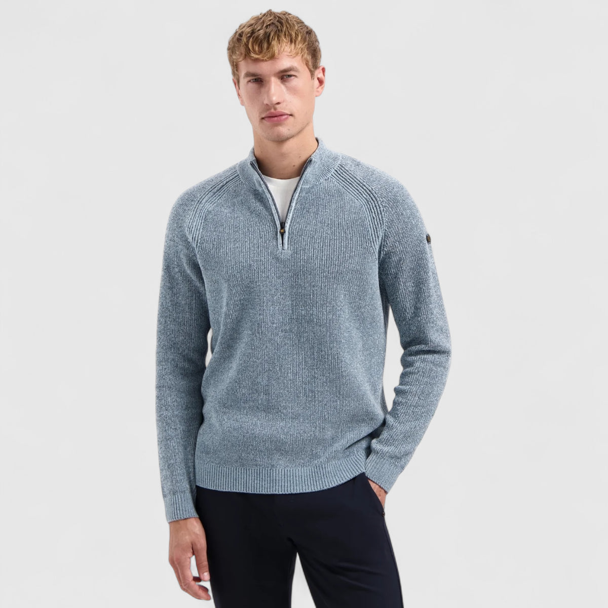29210967SN-138 No Excess Pullover Half Zip 2 Colored Chenille Dusty Blue
