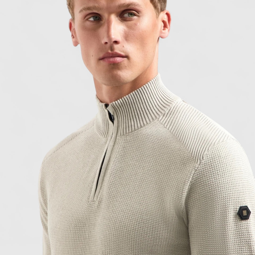 29230813SN-013 No Excess Pullover Half Zip Plated Structure Knit Kit / Ecru