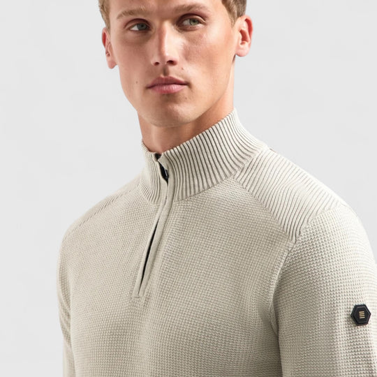 29230813SN-013 No Excess Pullover Half Zip Plated Structure Knit Kit / Ecru