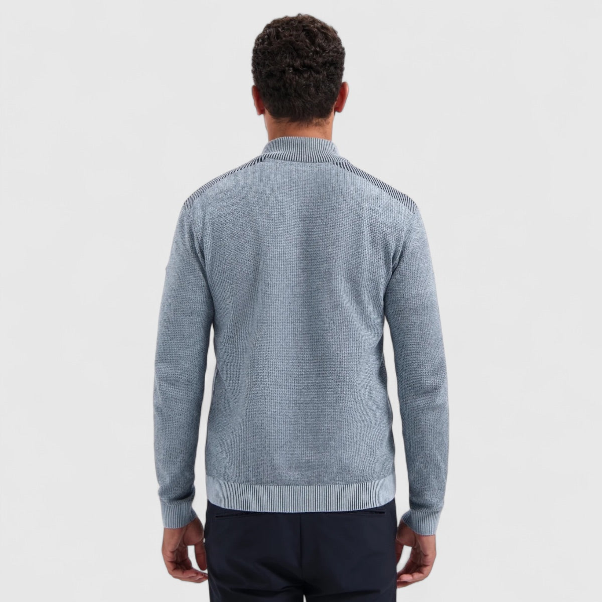 29230813SN-138 No Excess Pullover Half Zip Plated Structure Knit Dusty Blue / Blauw