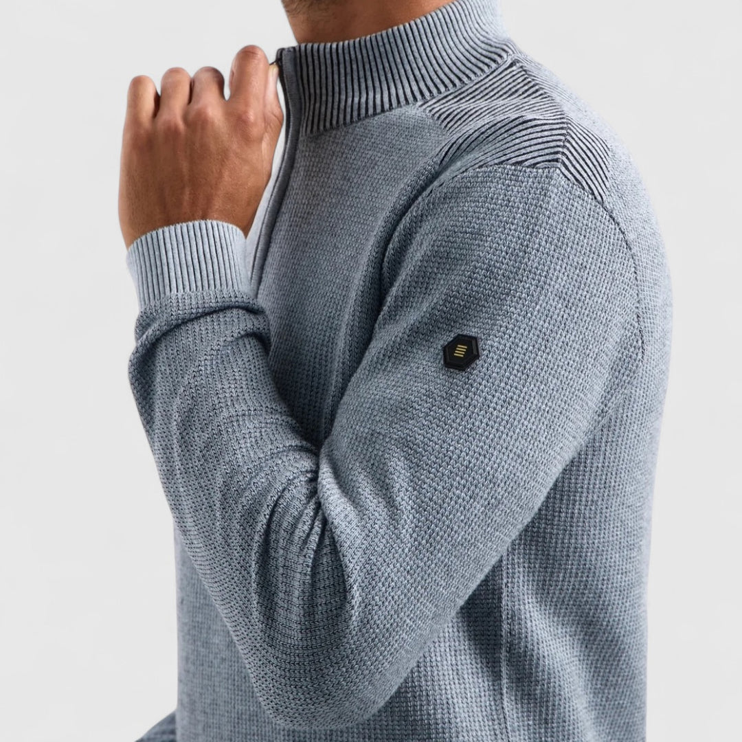 29230813SN-138 No Excess Pullover Half Zip Plated Structure Knit Dusty Blue / Blauw