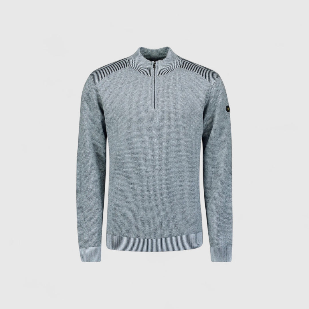 29230813SN-138 No Excess Pullover Half Zip Plated Structure Knit Dusty Blue / Blauw