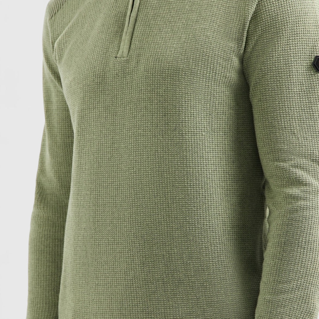 29230813SN-197 No Excess Pullover Half Zip Plated Structure Knit Light Moss / Lichtgroen