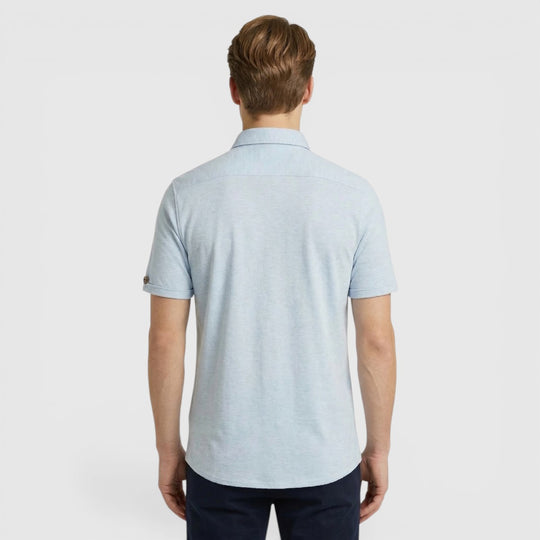 31420281SN-030 No Excess Korte Mouw Overhemd In Melange Jersey Stretch Blue / Blauw