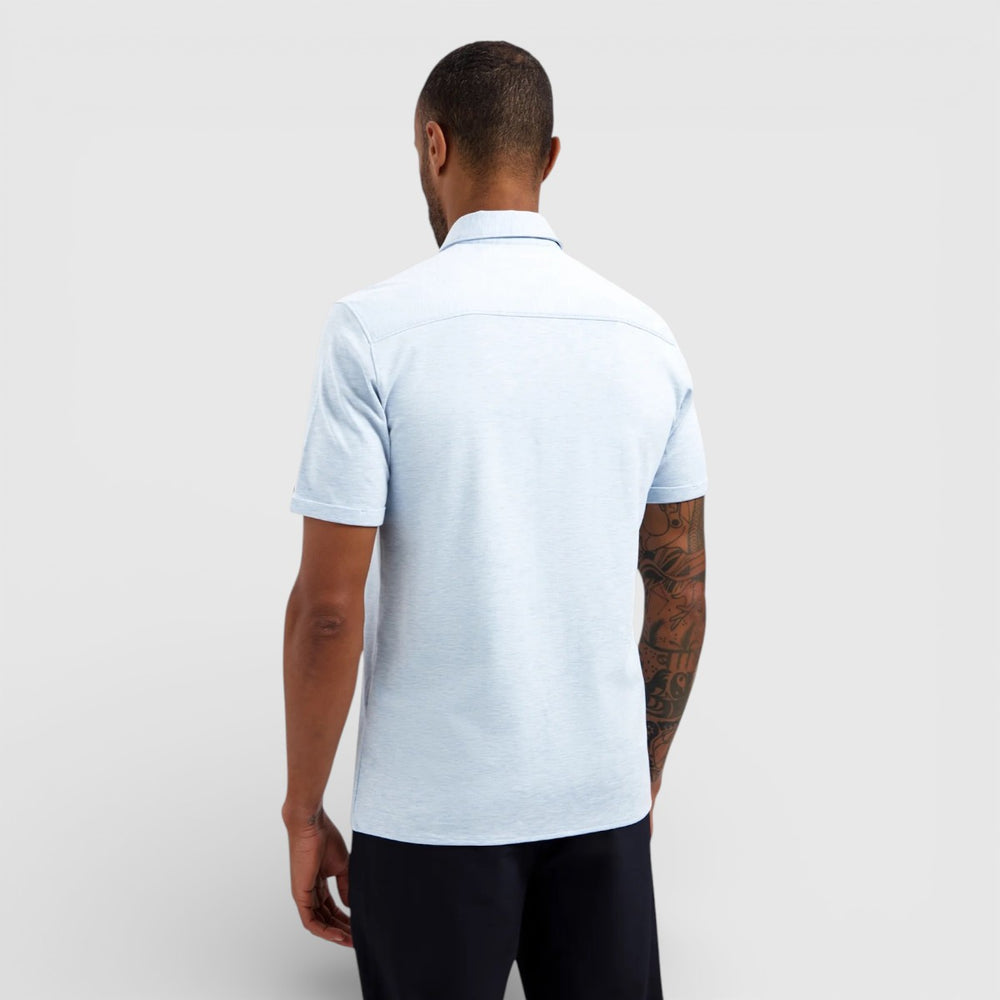 31420281SN-030 No Excess Korte Mouw Overhemd In Melange Jersey Stretch Blue / Blauw