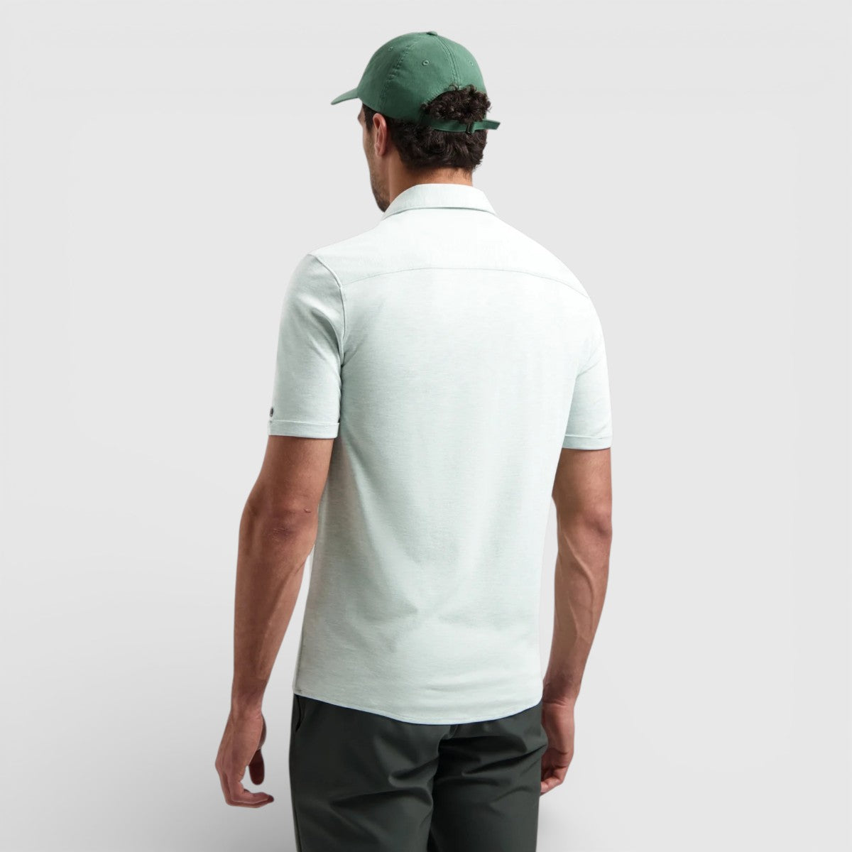 31420281SN-057 No Excess Korte Mouw Overhemd In Melange Jersey Stretch Sea Green / Groen