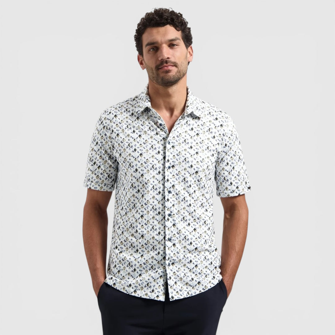 31440283SN-030 No Excess Overhemd Korte Mouw Jersey met All-Over Print Blue