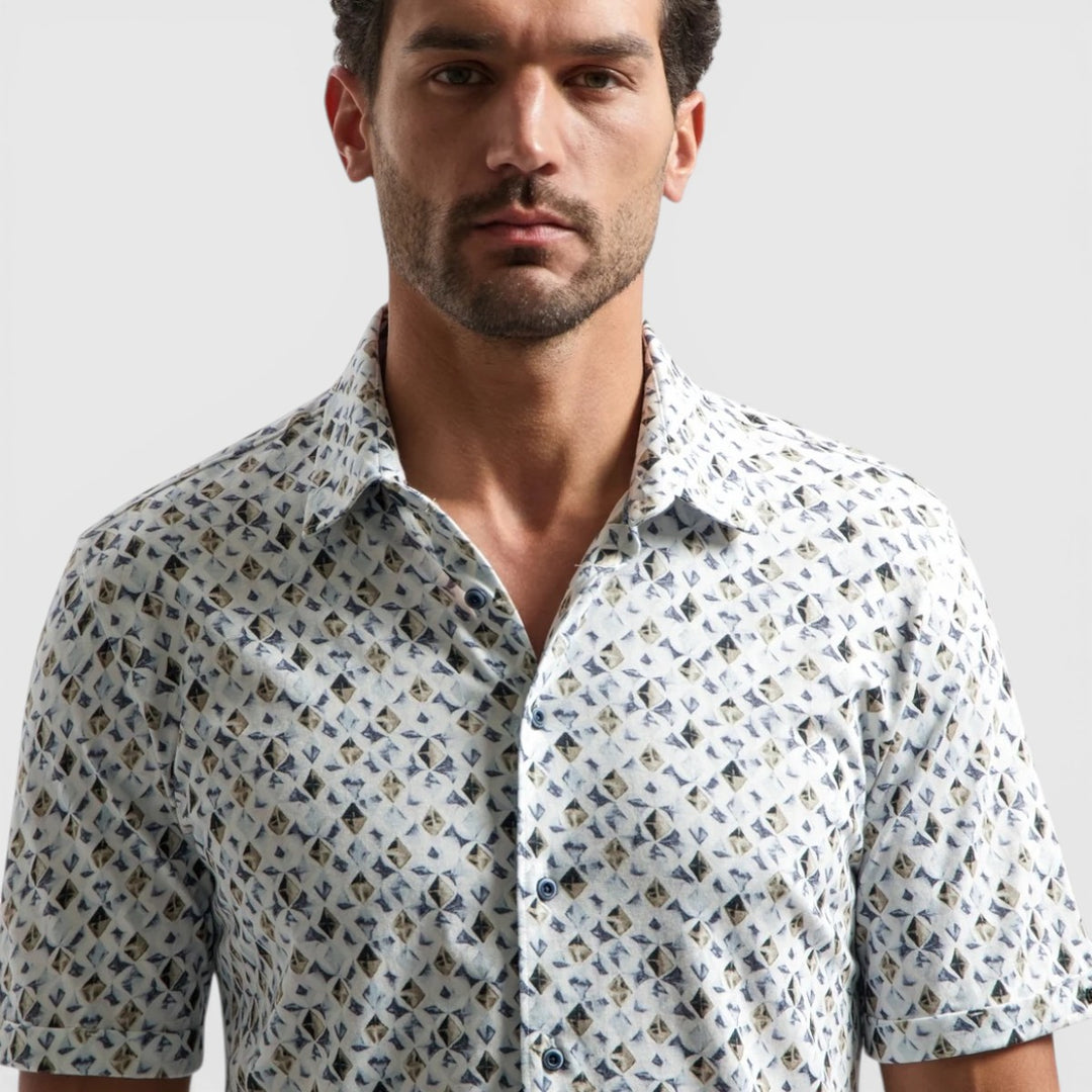 31440283SN-030 No Excess Overhemd Korte Mouw Jersey met All-Over Print Blue