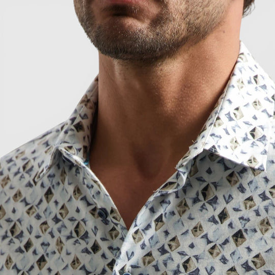 31440283SN-030 No Excess Overhemd Korte Mouw Jersey met All-Over Print Blue