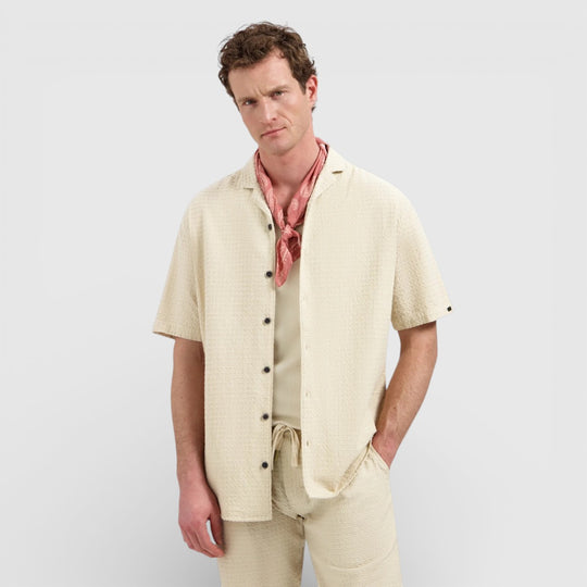 31460333-045 No Excess Overhemd met Korte Mouwen in Uni Jacquard Desert / Ecru