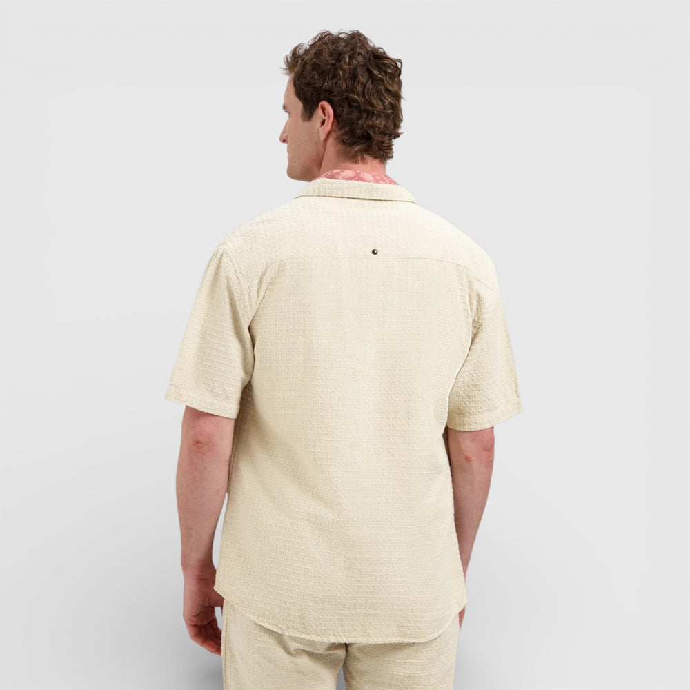 31460333-045 No Excess Overhemd met Korte Mouwen in Uni Jacquard Desert / Ecru