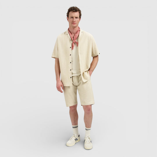 31460333-045 No Excess Overhemd met Korte Mouwen in Uni Jacquard Desert / Ecru