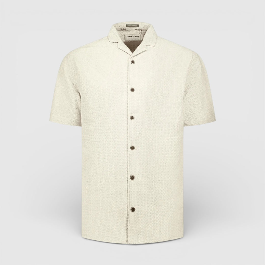 31460333-045 No Excess Overhemd met Korte Mouwen in Uni Jacquard Desert / Ecru