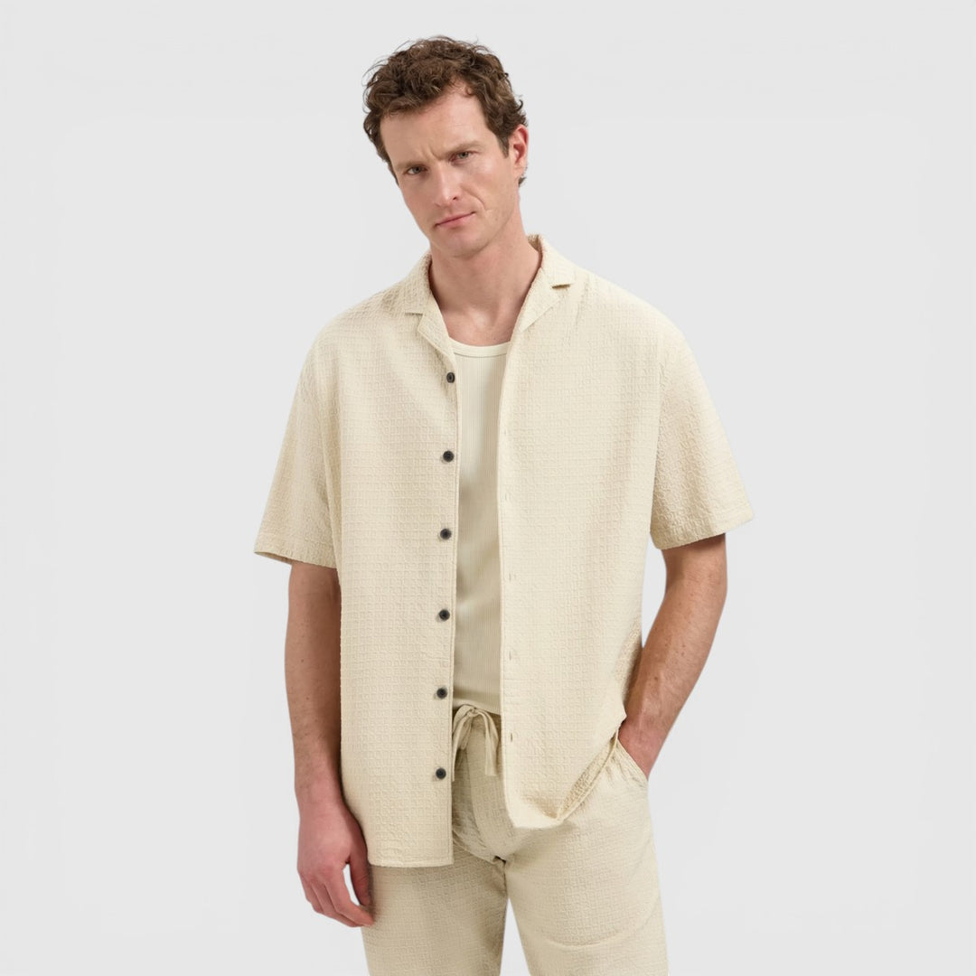 31460333-045 No Excess Overhemd met Korte Mouwen in Uni Jacquard Desert / Ecru