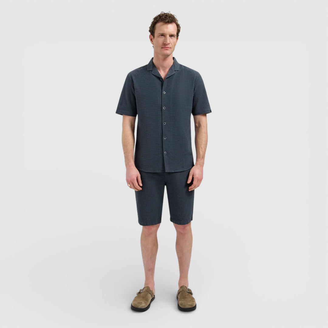 31460333-124 No Excess Overhemd met Korte Mouwen in Uni Jacquard Dark Steel / Grijs