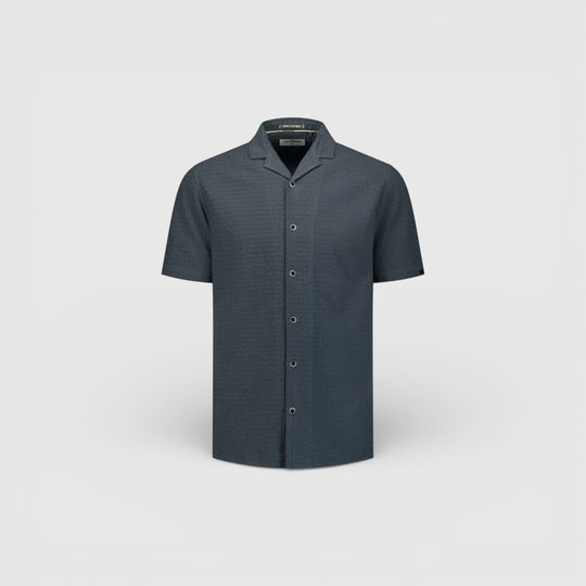 31460333-124 No Excess Overhemd met Korte Mouwen in Uni Jacquard Dark Steel / Grijs