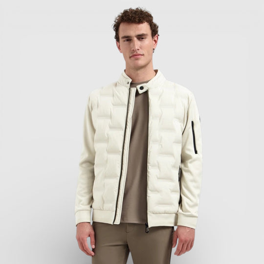 31630119-014 No Excess Zomerjas Korte Fit in Sealed Knitted Mix Stone