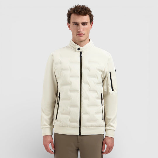 31630119-014 No Excess Zomerjas Korte Fit in Sealed Knitted Mix Stone