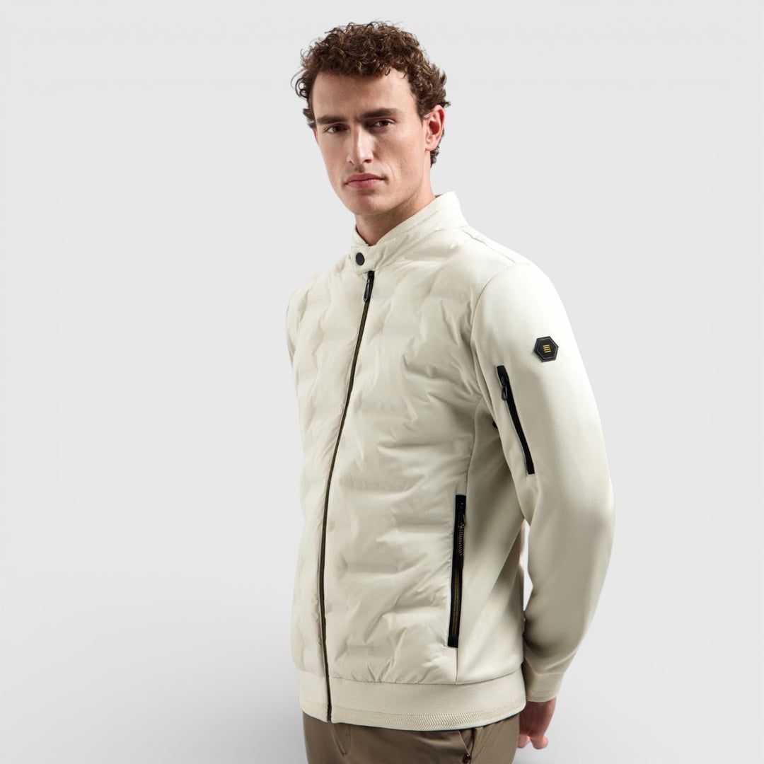 31630119-014 No Excess Zomerjas Korte Fit in Sealed Knitted Mix Stone