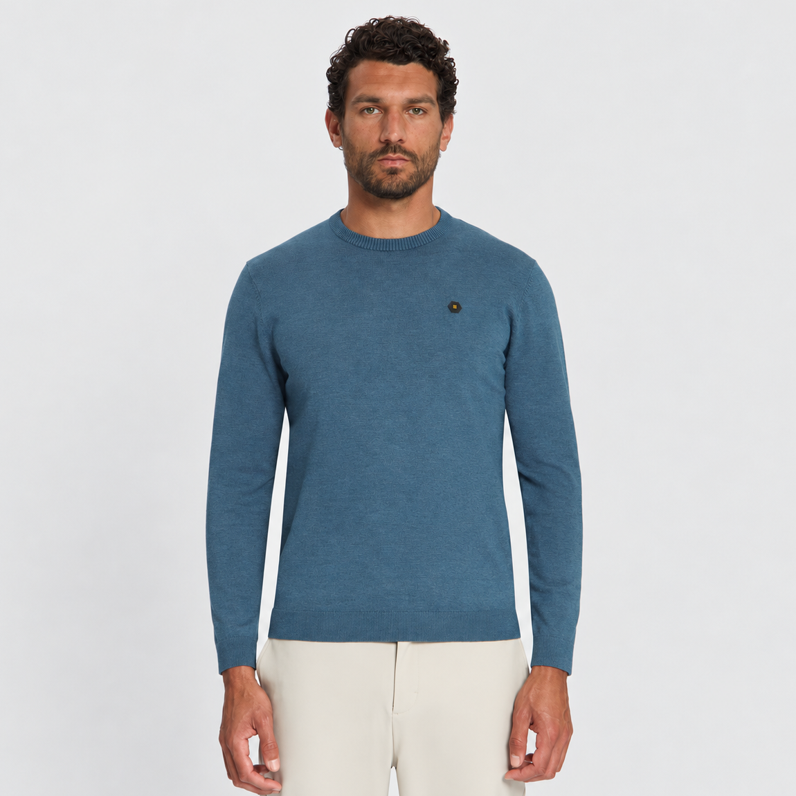 No Excess Melange Jumper trui in Shadow Blue / Grijsblauw, modelfoto voorzijde, afbeelding 1