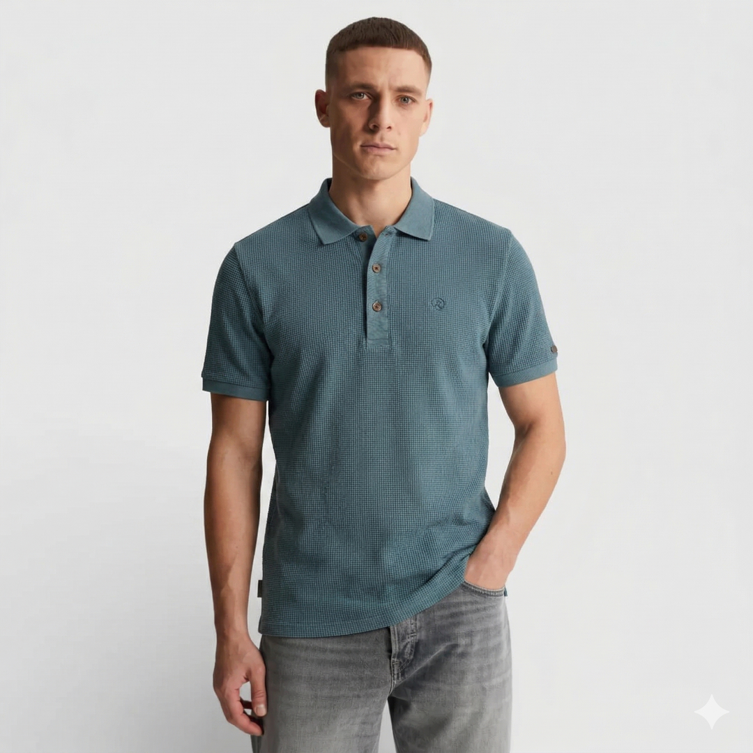 CPSS2604889-5414 Cast Iron Polo Regular Fit Two-Tone Waffle Oceanview / Blauw