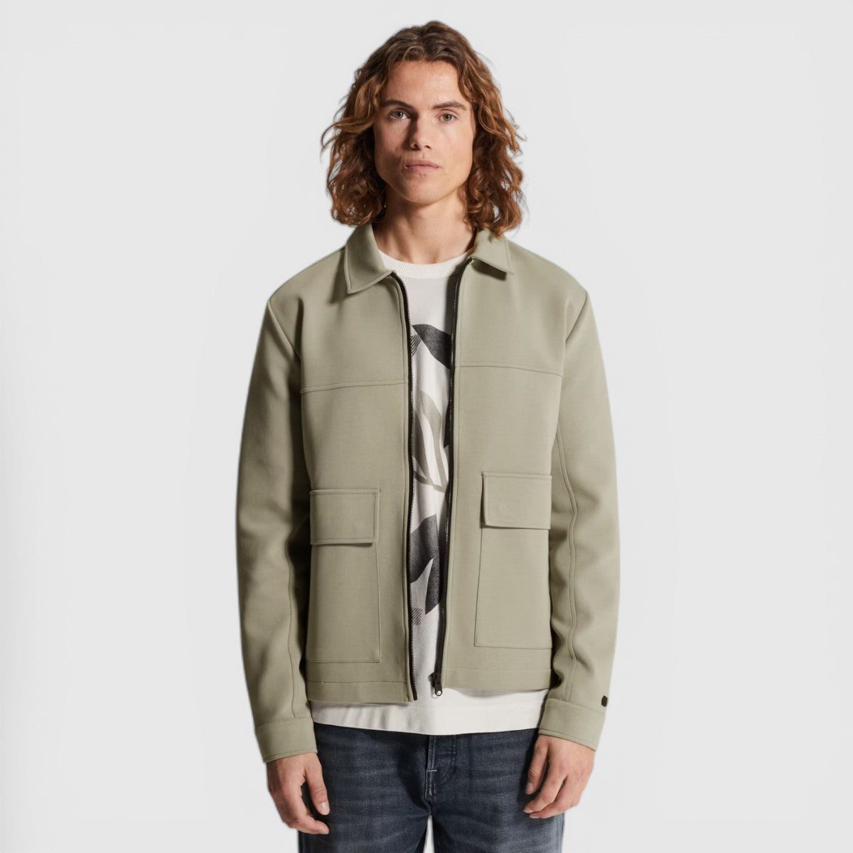 CSW2602411-6478 Cast Iron Overshirt Sweat jacket Dried Sage / Grijs