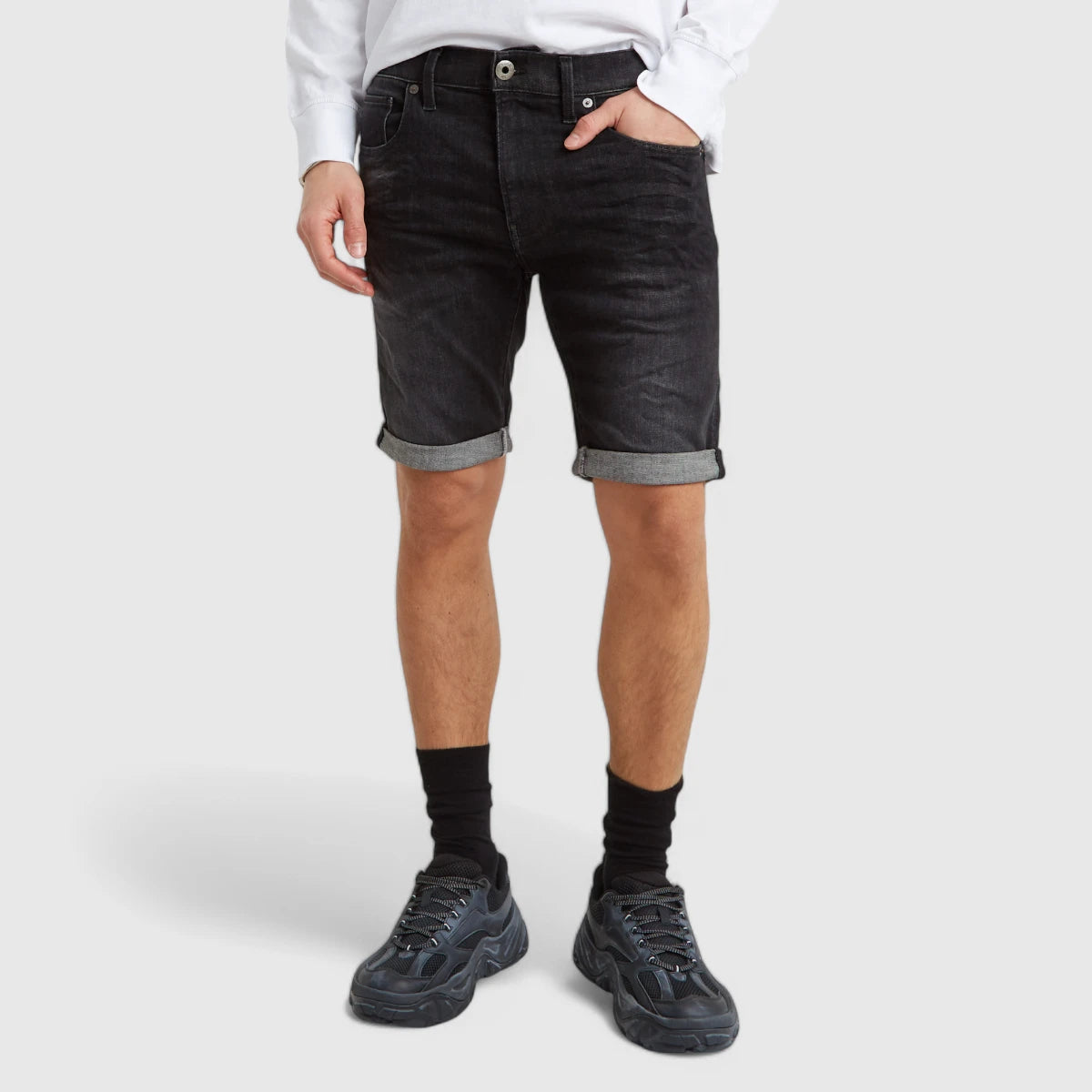 D10481-A634-9887 G-Star 3301 Slim Denim Shorts Medium Aged Grey