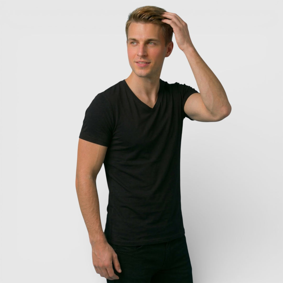 0202-Black Garage Body Fit V-Neck