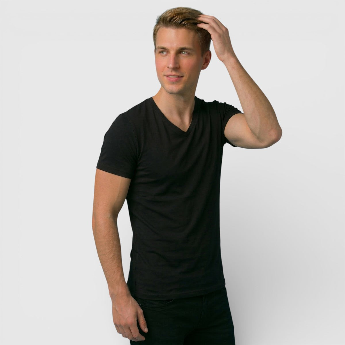 0202-Black Garage Body Fit V-Neck