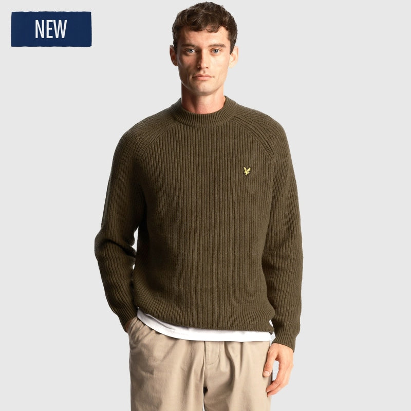 kn1701v w485 shaker stitch mock neck jumper lyle & scott trui olive