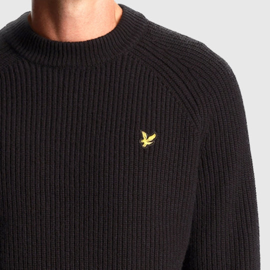 kn1701v z865 shaker stitch mock neck jumper lyle & scott trui black crop2