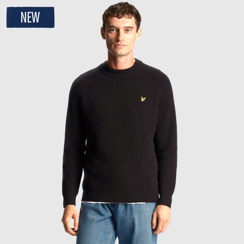 kn1701v z865 shaker stitch mock neck jumper lyle & scott trui black