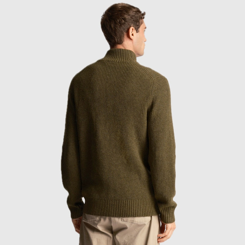 kn1712v w502 ribbed quarter zip jumper lyle & scott polo olive marl back
