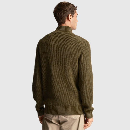 kn1712v w502 ribbed quarter zip jumper lyle & scott polo olive marl back