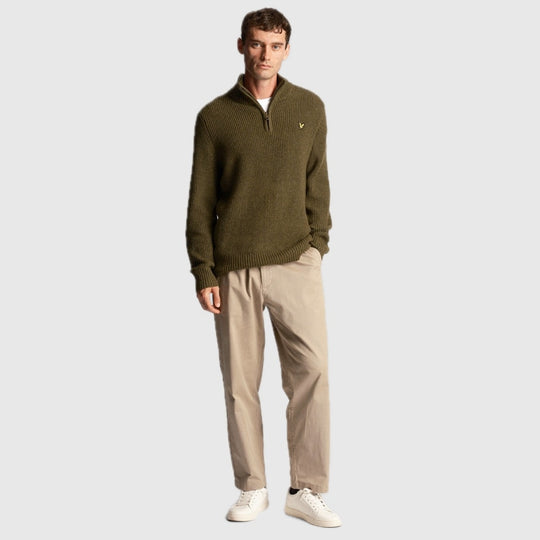 kn1712v w502 ribbed quarter zip jumper lyle & scott polo olive marl crop1