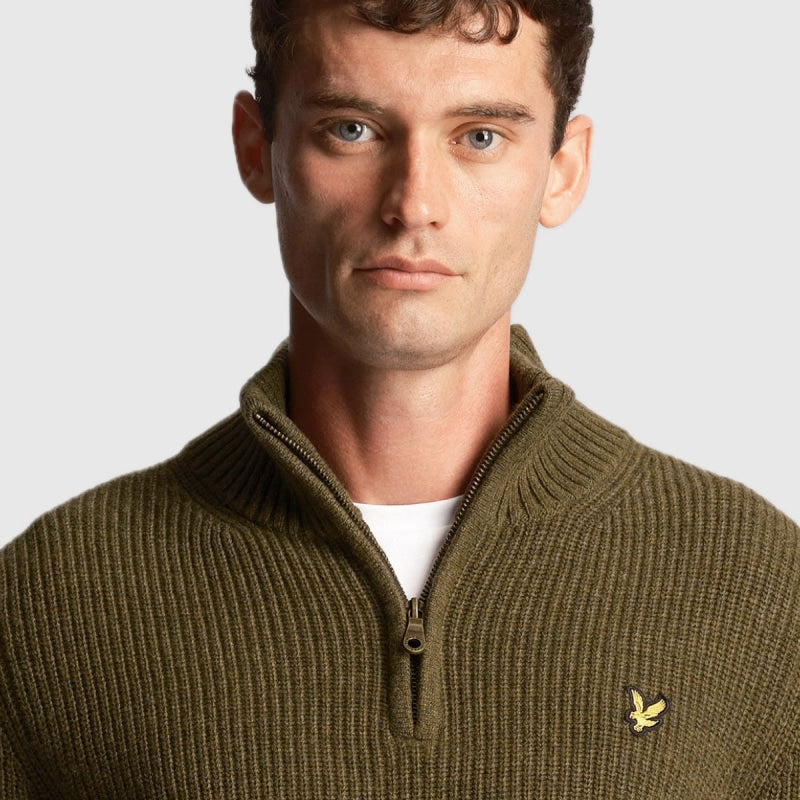 kn1712v w502 ribbed quarter zip jumper lyle & scott polo olive marl crop2