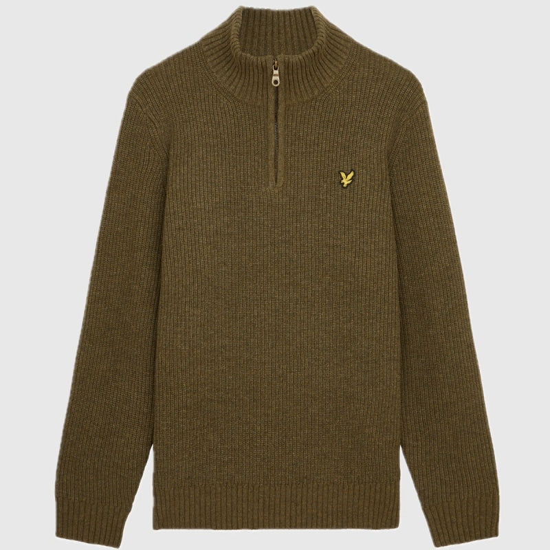 kn1712v w502 ribbed quarter zip jumper lyle & scott polo olive marl crop6