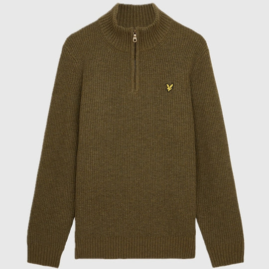 kn1712v w502 ribbed quarter zip jumper lyle & scott polo olive marl crop6