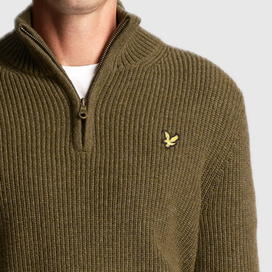 kn1712v w502 ribbed quarter zip jumper lyle & scott polo olive marl crop5