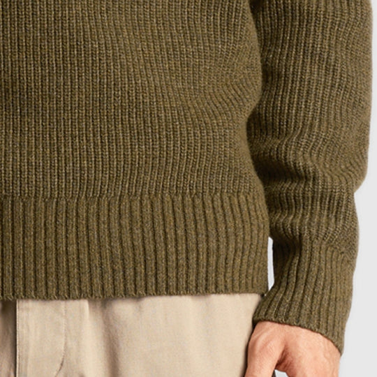 kn1712v w502 ribbed quarter zip jumper lyle & scott polo olive marl crop3