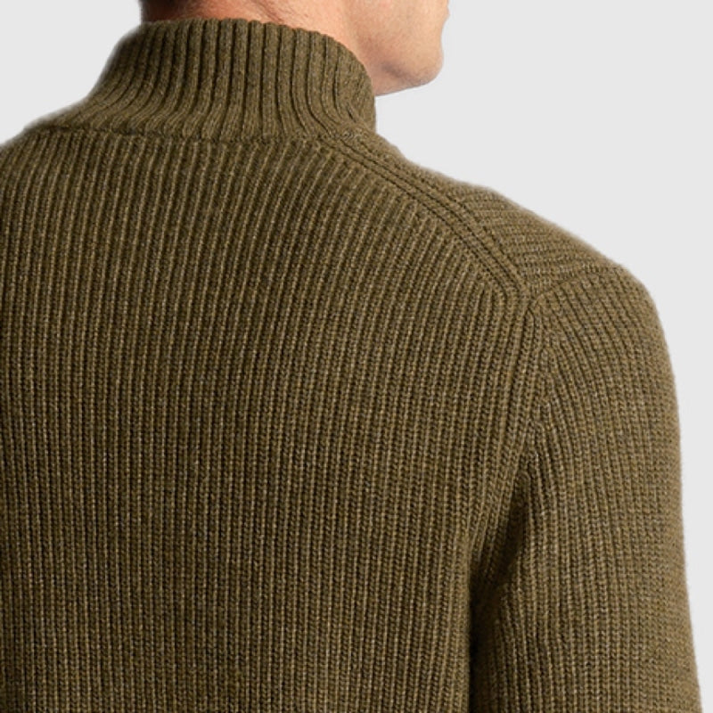 kn1712v w502 ribbed quarter zip jumper lyle & scott polo olive marl crop4
