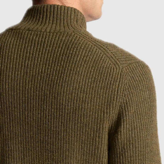 kn1712v w502 ribbed quarter zip jumper lyle & scott polo olive marl crop4